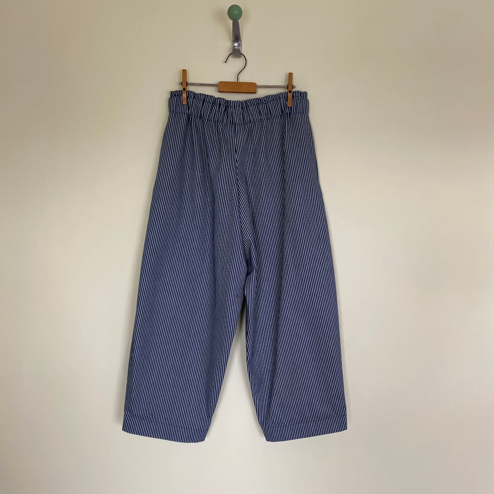 Image of Denim Stripe Shaped Leg Trousers
