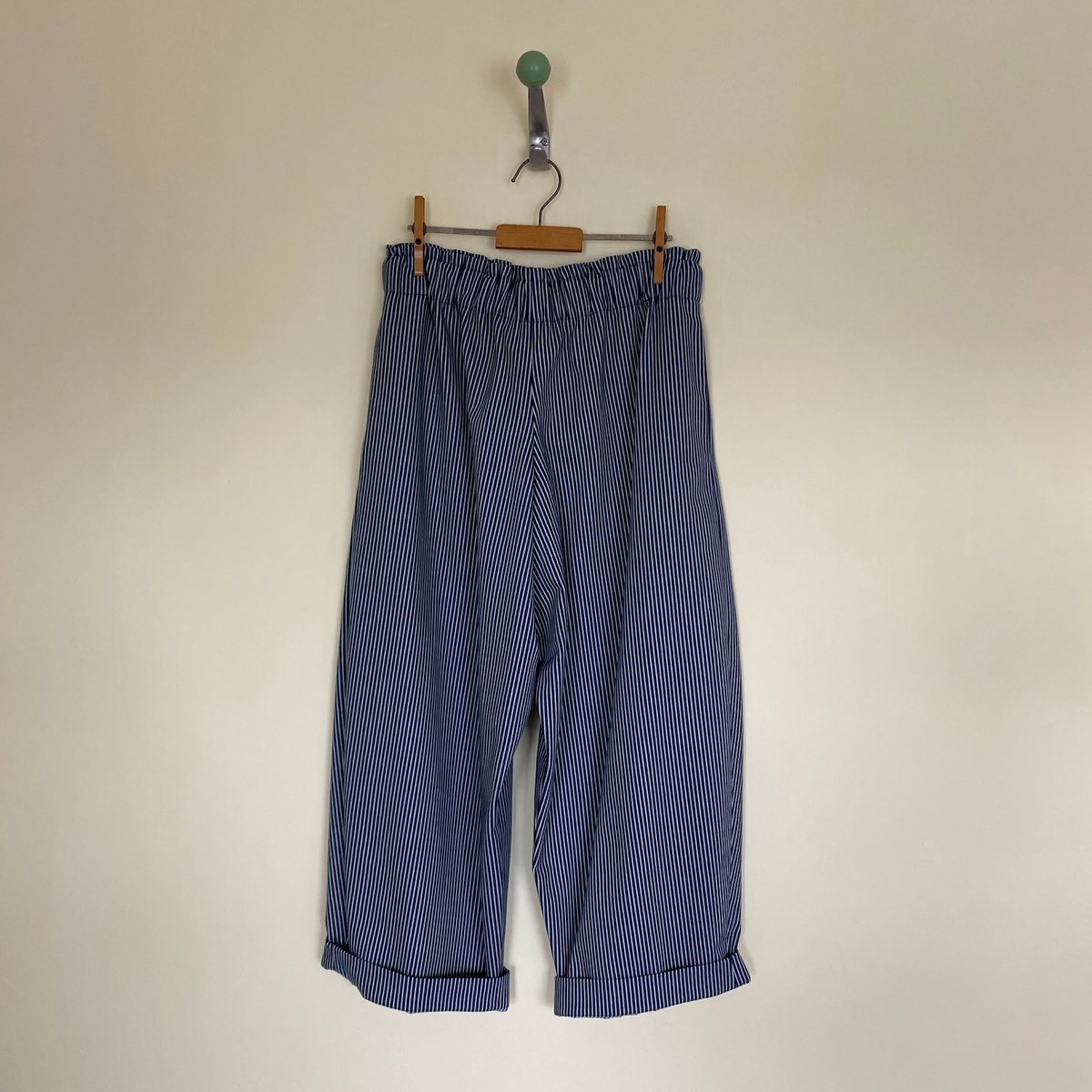 Image of Denim Stripe Shaped Leg Trousers