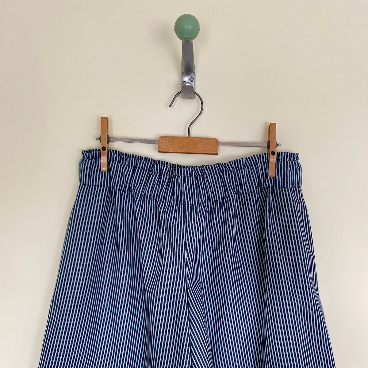 Image of Denim Stripe Shaped Leg Trousers