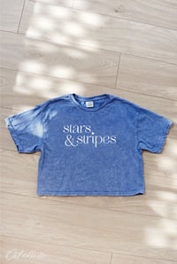 Image 1 of STARS AND STRIPES Cropped Mineral Washed Graphic Top