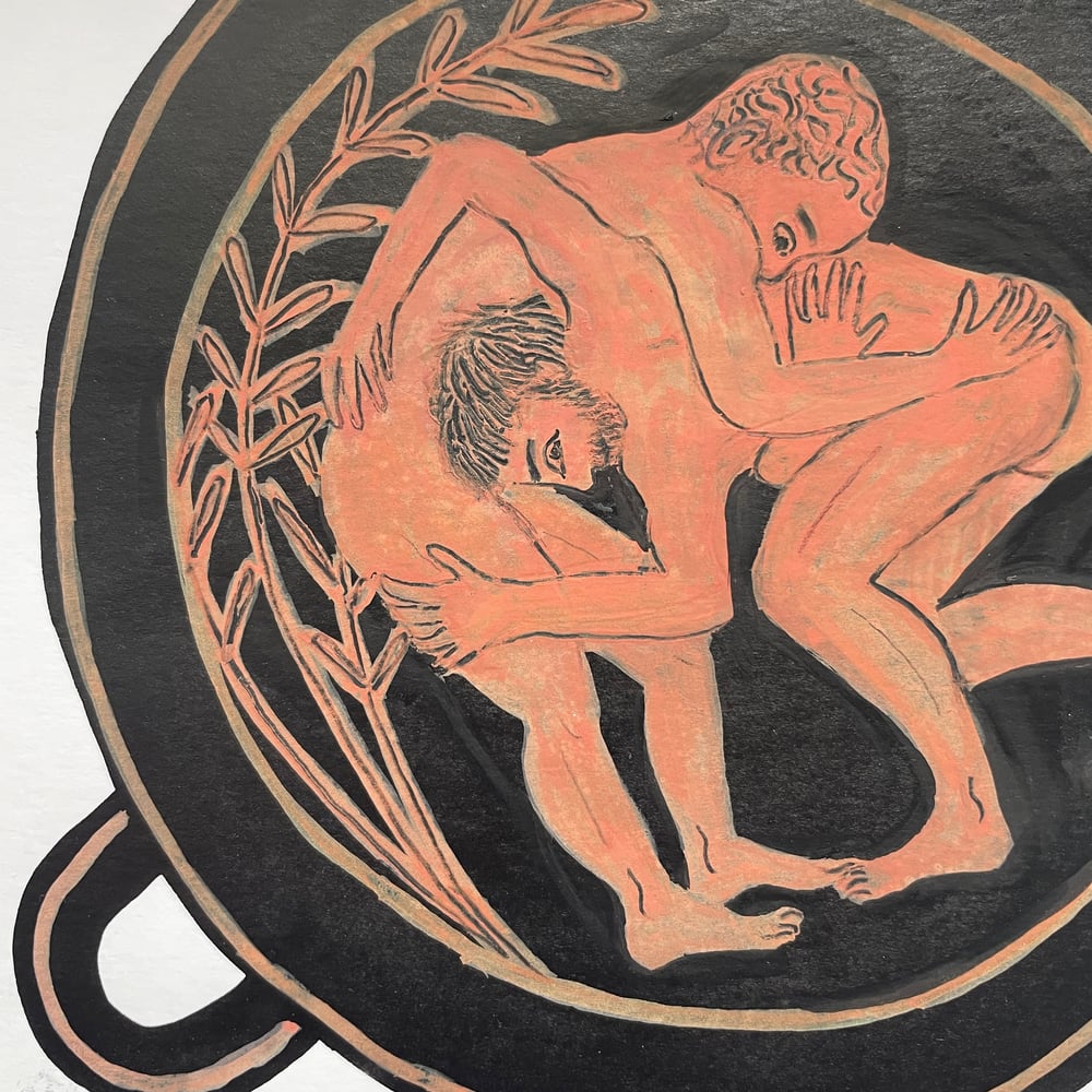 Men Wrestling Greek pot painting