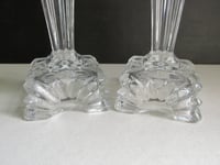 Image 8 of Pair of Vintage Art Deco Glass Candlestick Holders, Clear, Sunray Pattern, H 14cm 