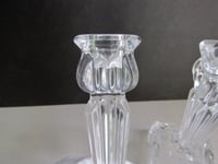 Image 11 of Pair of Vintage Art Deco Glass Candlestick Holders, Clear, Sunray Pattern, H 14cm 
