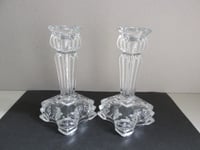 Image 4 of Pair of Vintage Art Deco Glass Candlestick Holders, Clear, Sunray Pattern, H 14cm 