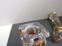 Image 13 of Pair of Vintage Art Deco Glass Candlestick Holders, Clear and Amber Colour, Sunray pattern, H 14cm 