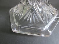 Image 12 of Pair of Vintage Glass Candlestick Holders, Clear, Fan Petals Crosses Pattern, Six-Sided, H 14.8cm