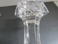 Image 9 of Pair of Vintage Glass Candlestick Holders, Clear, Fan Petals Crosses Pattern, Six-Sided, H 14.8cm