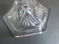 Image 13 of Pair of Vintage Glass Candlestick Holders, Clear, Fan Petals Crosses Pattern, Six-Sided, H 14.8cm