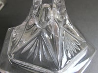 Image 11 of Pair of Vintage Glass Candlestick Holders, Clear, Fan Petals Crosses Pattern, Six-Sided, H 14.8cm