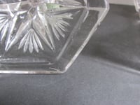 Image 19 of Pair of Vintage Glass Candlestick Holders, Clear, Fan Petals Crosses Pattern, Six-Sided, H 14.8cm