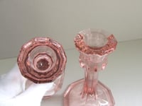 Image 5 of Pair of Vintage Pale Pink Glass Candlestick Holders, Ten-Sided, c 1930s-1950s era, H 13.6cm