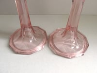 Image 7 of Pair of Vintage Pale Pink Glass Candlestick Holders, Ten-Sided, c 1930s-1950s era, H 13.6cm