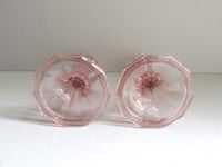 Image 8 of Pair of Vintage Pale Pink Glass Candlestick Holders, Ten-Sided, c 1930s-1950s era, H 13.6cm