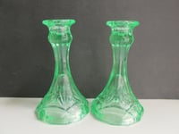 Image 3 of Pair of Vintage Uranium Green Glass Candlestick Holders, Twelve-Sided, c 1930s, H 14.8cm 