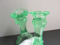 Image 7 of Pair of Vintage Uranium Green Glass Candlestick Holders, Twelve-Sided, c 1930s, H 14.8cm 