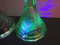 Image 17 of Pair of Vintage Uranium Green Glass Candlestick Holders, Twelve-Sided, c 1930s, H 14.8cm 