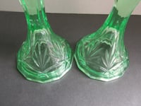 Image 9 of Pair of Vintage Uranium Green Glass Candlestick Holders, Twelve-Sided, c 1930s, H 14.8cm 
