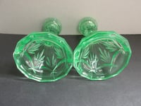 Image 10 of Pair of Vintage Uranium Green Glass Candlestick Holders, Twelve-Sided, c 1930s, H 14.8cm 