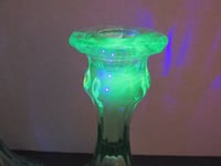 Image 13 of Pair of Vintage Uranium Green Glass Candlestick Holders, Twelve-Sided, c 1930s, H 14.8cm 