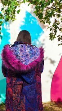 Image 2 of Hooded Fringe Coat - Multi With Pink Fur