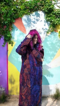 Image 3 of Hooded Fringe Coat - Multi With Pink Fur