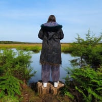 Image 3 of Hooded Fringe Coat - Teal Fur With Mushroom Hood 