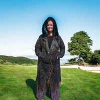 Image 1 of Hooded Fringe Coat - Teal Fur With Mushroom Hood 