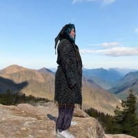 Image 4 of Hooded Fringe Coat - Teal Fur With Mushroom Hood 