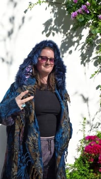 Image 3 of Hooded Fringe Coat - Blue With Mushroom Hood 