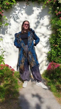 Image 1 of Hooded Fringe Coat - Blue With Mushroom Hood 