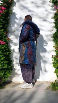 Image 4 of Hooded Fringe Coat - Blue With Mushroom Hood 