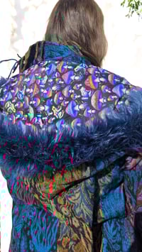 Image 2 of Hooded Fringe Coat - Blue With Mushroom Hood 