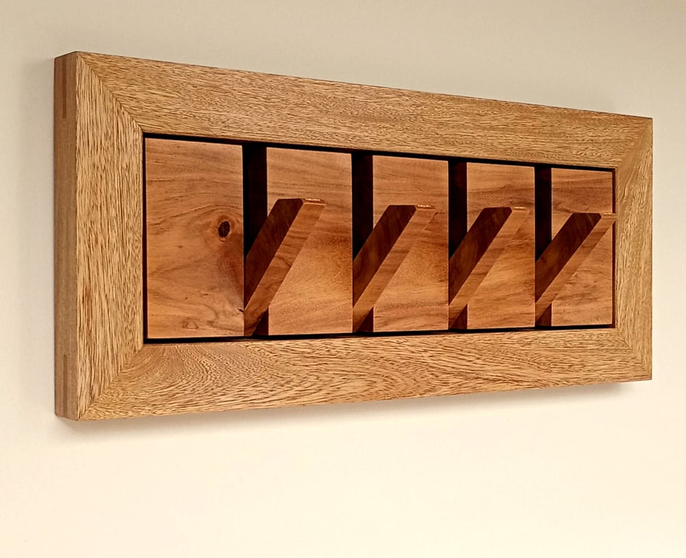 Image of Wood wall coat rack, 4 hooks.