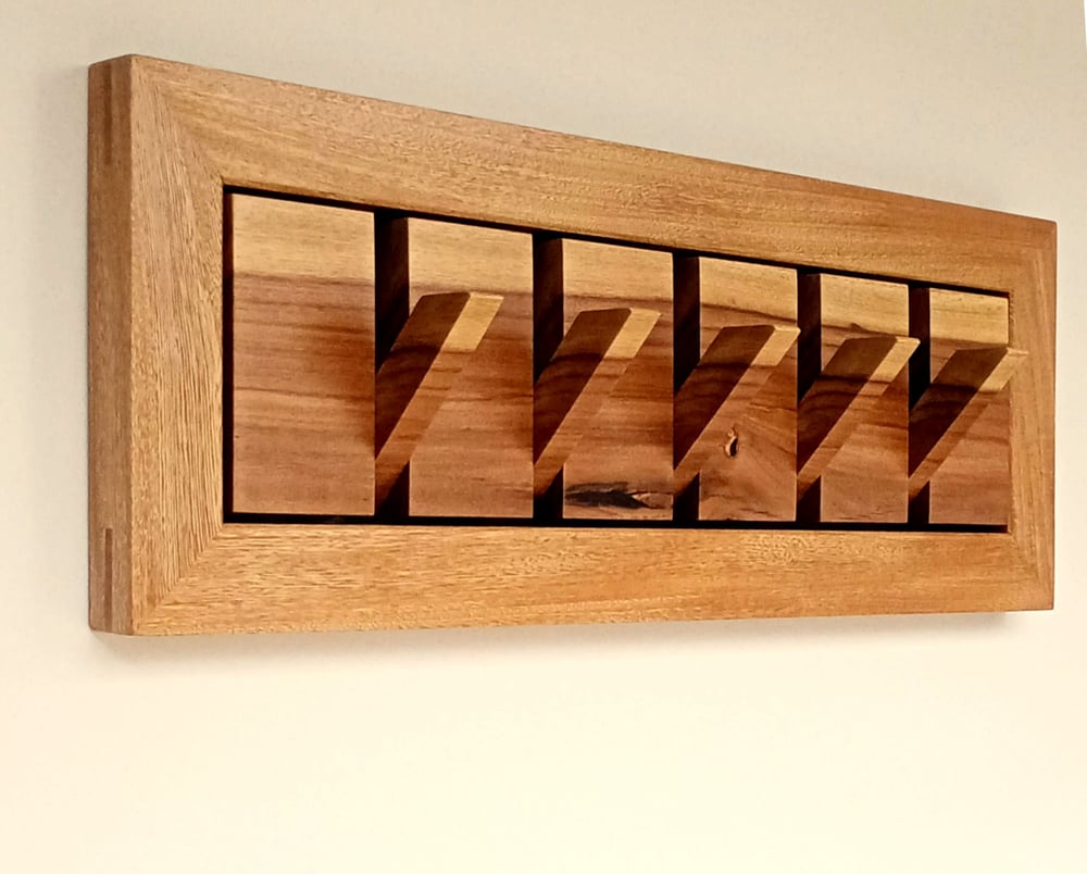 Image of Wood wall coat rack 5 hooks.