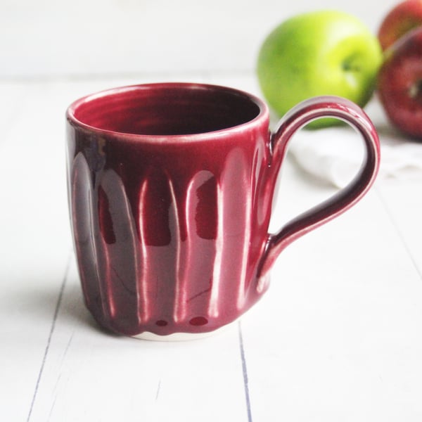 Image of Ox Blood Red Pottery Mug, Handcrafted 11 Ounce Coffee Cup, Made in USA