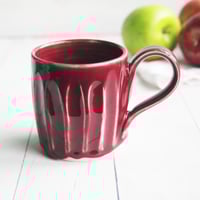 Image 1 of Ox Blood Red Pottery Mug, Handcrafted 11 Ounce Coffee Cup, Made in USA