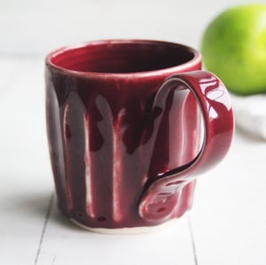 Image of Ox Blood Red Pottery Mug, Handcrafted 11 Ounce Coffee Cup, Made in USA