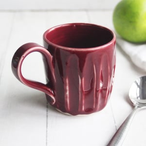 Image of Ox Blood Red Pottery Mug, Handcrafted 11 Ounce Coffee Cup, Made in USA