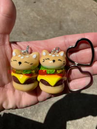 Image 1 of Cat burger charm, Polymer clay charm, Kawaii cat burger charm