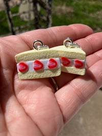 Image 1 of Sandwich charm, Polymer clay charm, Strawberry sandwich stitch marker/knitting notion