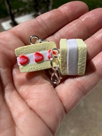 Image 2 of Sandwich charm, Polymer clay charm, Strawberry sandwich stitch marker/knitting notion
