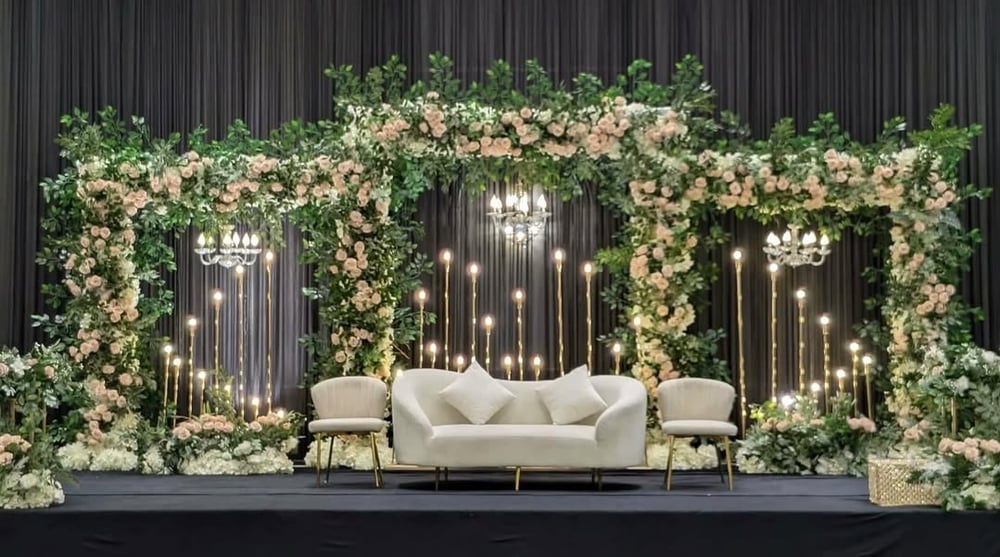 Image of Stage  silk flowers  set of 3 square backdrop 