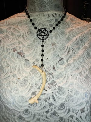 Image of Satanic Real Human RIB  Bone PENTAGRAM ROSARY Choker  