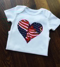 Image 1 of American Flag Heart Baby Bodysuit Patriotic Girl’s Top
