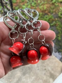 Image 2 of Cordial chocolate charry charm, Polymer clay charm, Chocolate cherry keychain, Candy charm
