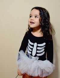 Image 1 of Skeleton Tutu Set Girl’s Bodysuit Leotard Spooky Halloween Costume Baby Toddler Big Girls