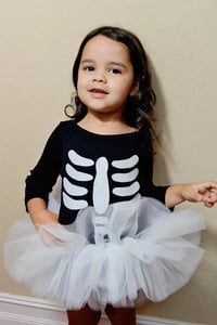 Image 2 of Skeleton Tutu Set Girl’s Bodysuit Leotard Spooky Halloween Costume Baby Toddler Big Girls