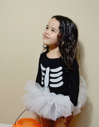 Image 3 of Skeleton Tutu Set Girl’s Bodysuit Leotard Spooky Halloween Costume Baby Toddler Big Girls