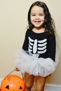 Image 4 of Skeleton Tutu Set Girl’s Bodysuit Leotard Spooky Halloween Costume Baby Toddler Big Girls