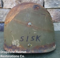 Image 15 of WWII USMC M1 Helmet & Firestone-Inland Liner. Fixed bale type. Marine Camo cover.